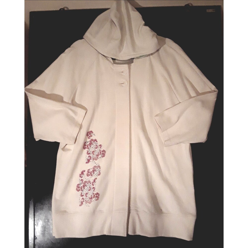 City Hearts Ivory Hooded Jacket Button front up to down Size L